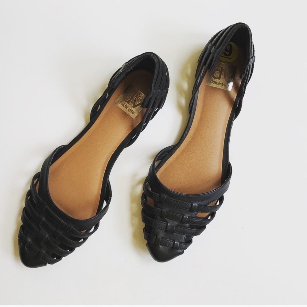 Dolce Vita cut out D'Orsay flats in black leather